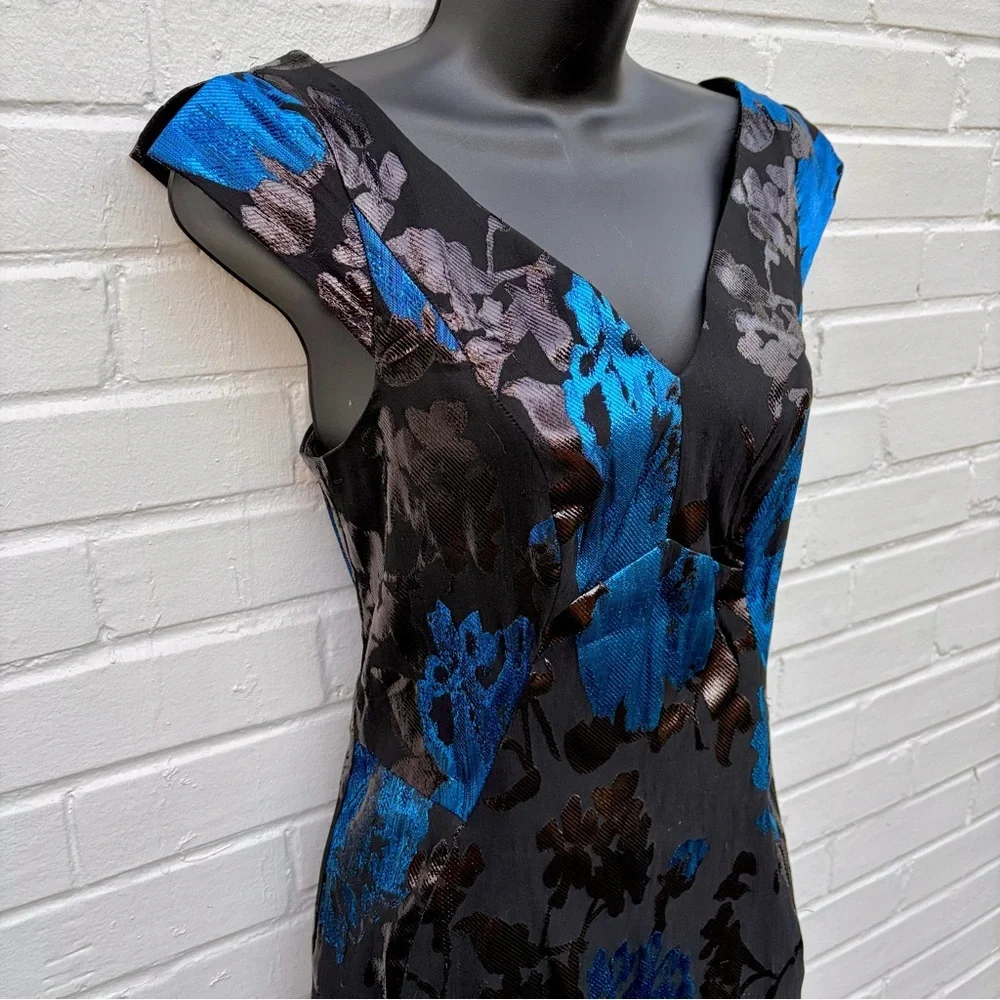 Yoana Baraschi Slim Black & Blue Sheath Midi SZ 6/8 LIKE NEW Original Cost $458 - Picture 8 of 9